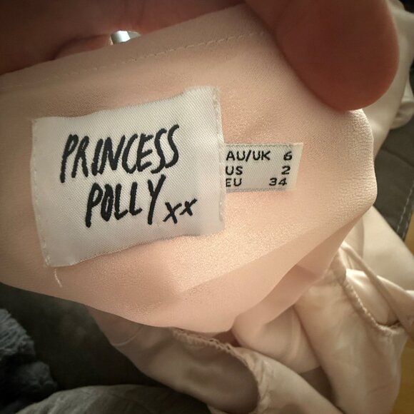 Princess Polly Satin Slip Dress Beige Size 2 Adjustable Spaghetti Straps Cowl Ne - Picture 5 of 6